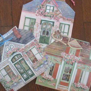 Doll house shaped gift bags set of 3 different new unused Bradley Clark art